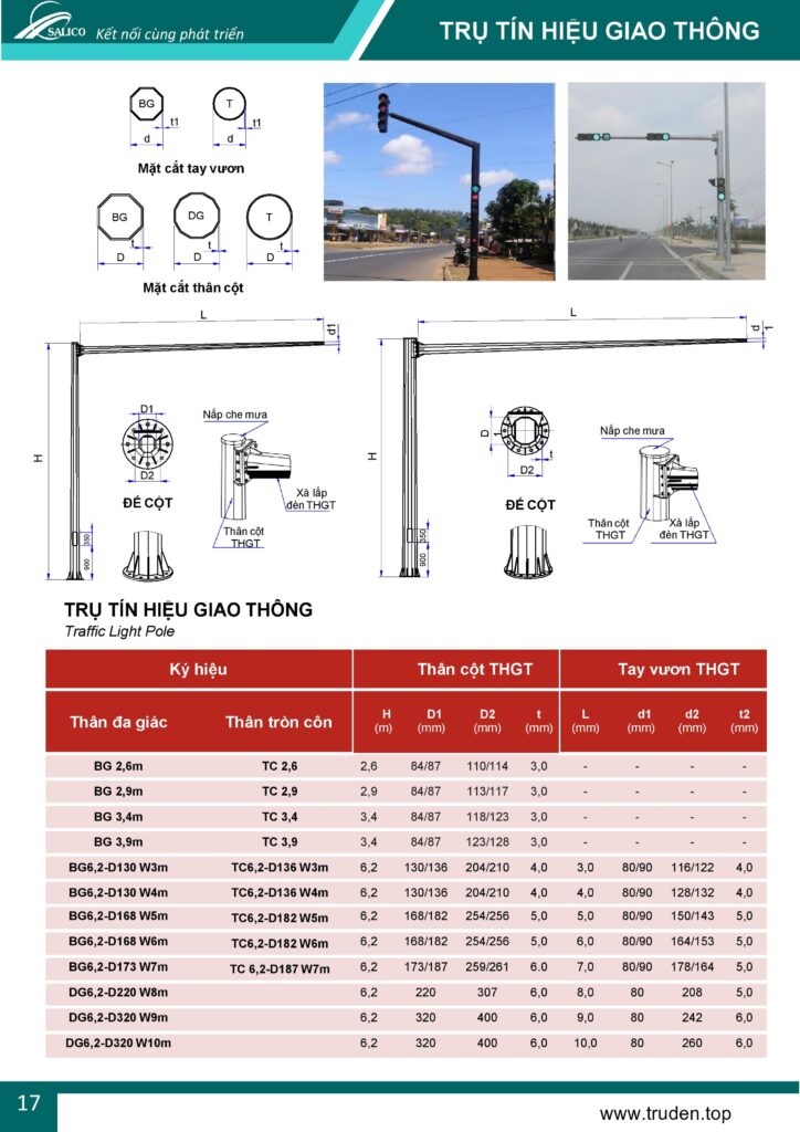 Catalogue Salico Trụ tín hiệu giao thông, trụ lắp camera và thông số kĩ thuật phổ biến.