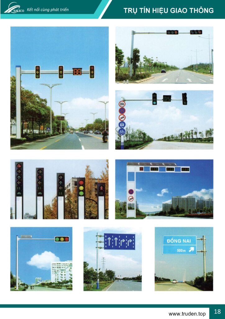Hình ảnh thực tế, trụ tín hiệu giao thông và trụ tay vươn phổ biến.